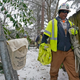 An electrical specialist repairs a transformer in Jackson, MS.